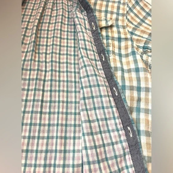 True Grit Men's Teal & Tan Plaid Button-Up Short Sleeve Shirt Size Large - Picture 13 of 14